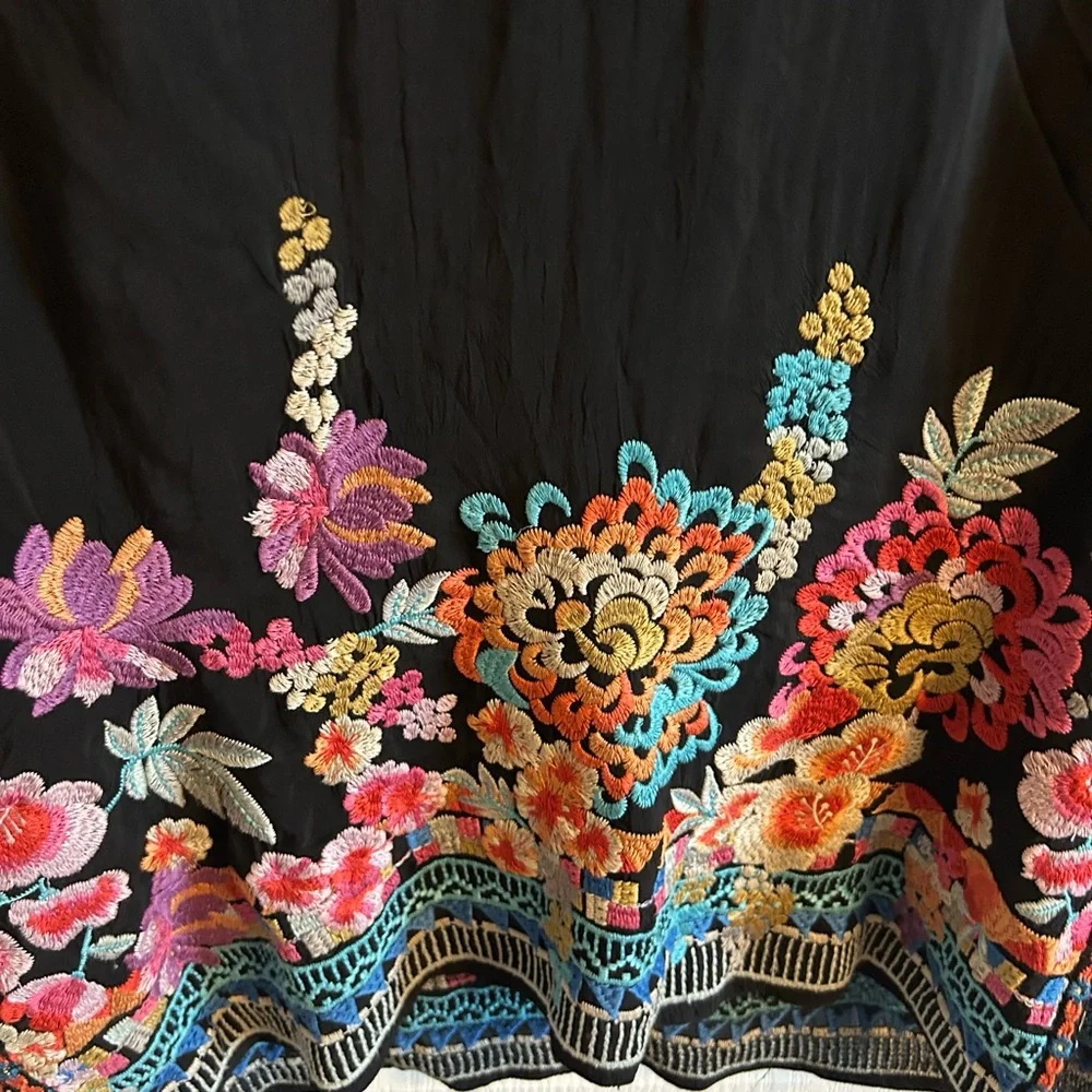 Johnny Was Black Multicolor Embroidered Tunic - Picture 4 of 8
